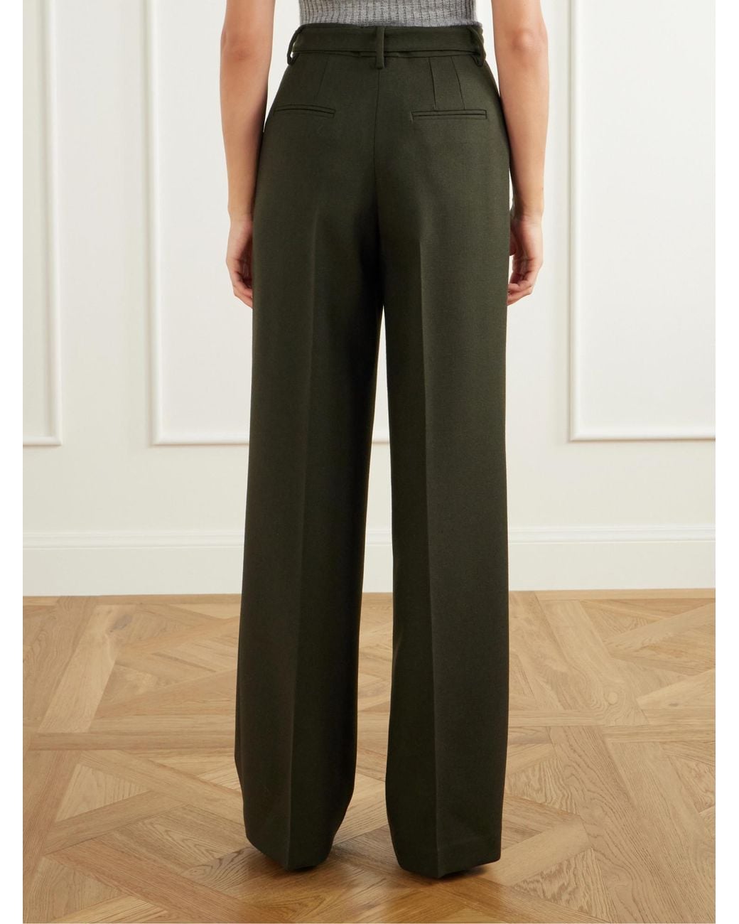 Gabriela Hearst Green Norman Belted Wool Straight-Leg Pantsst