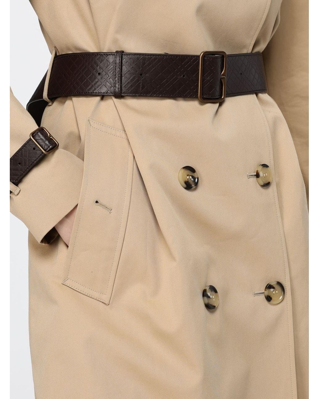 Burberry Natural Kensington Leather-Trim Double-Breasted Trench Coat