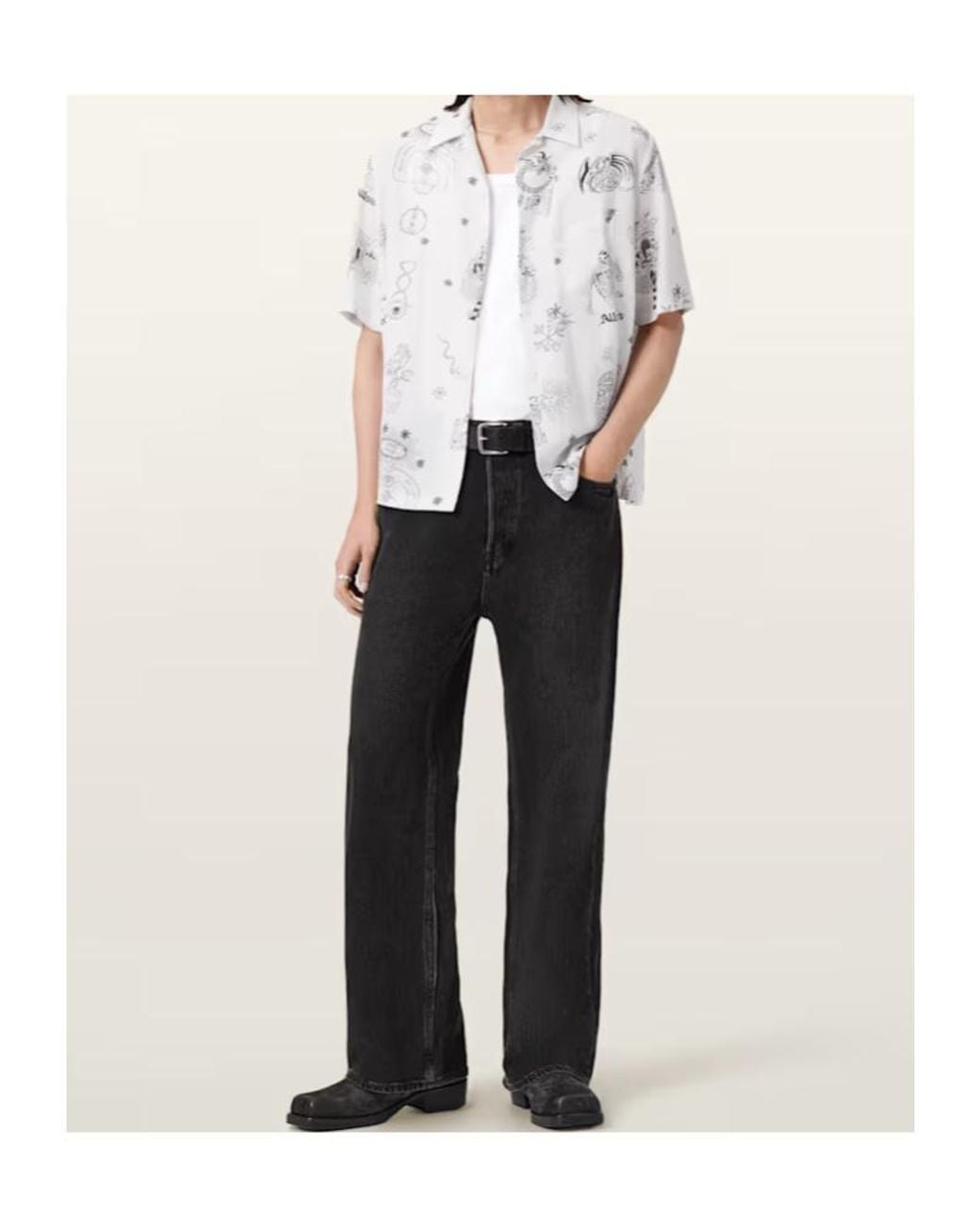 AllSaints White Terra Printed Chest-Pocket Shirt for men