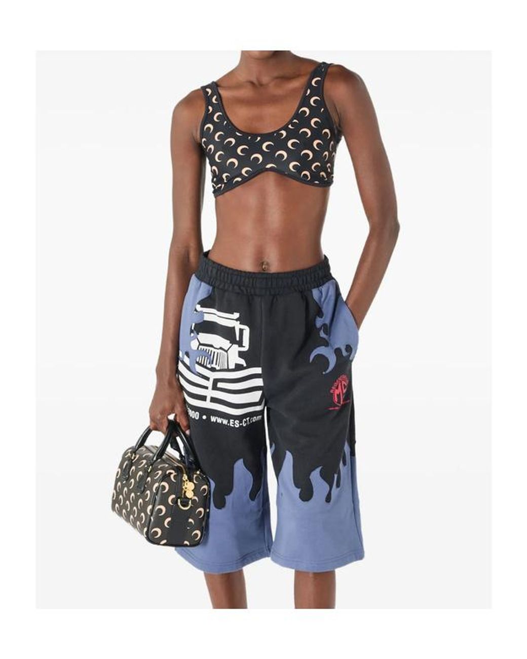 MARINE SERRE Black Moon Printed Scoop Neck Top