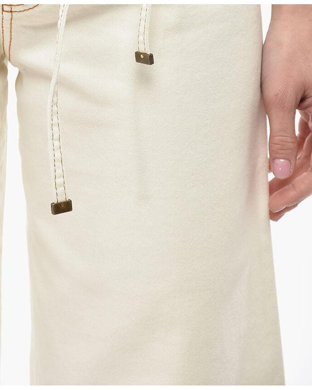Etro Natural Wide-Leg Trousers With Topstitching