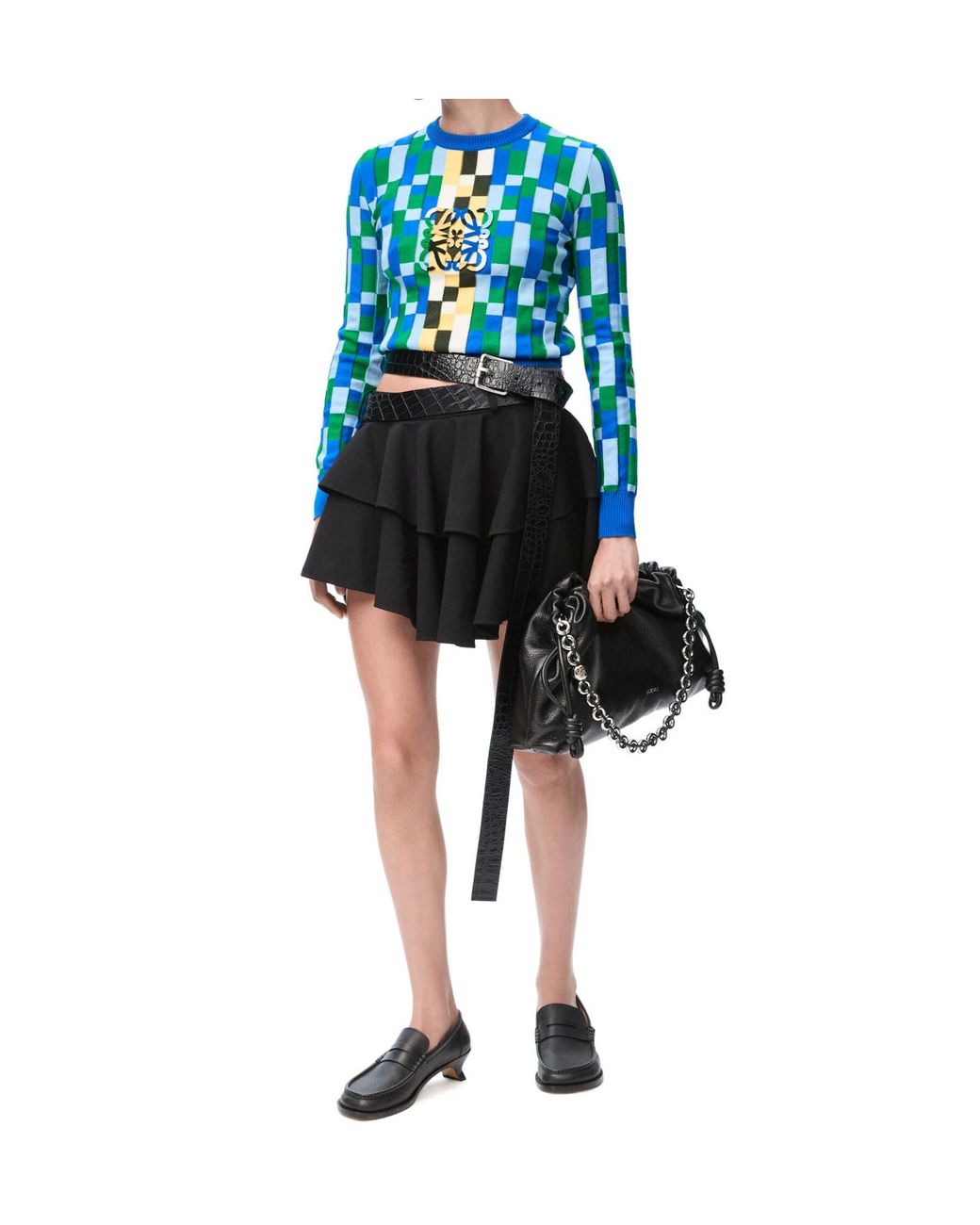 Loewe Blue Anagram Geometric Pattern Intarsia Jumper
