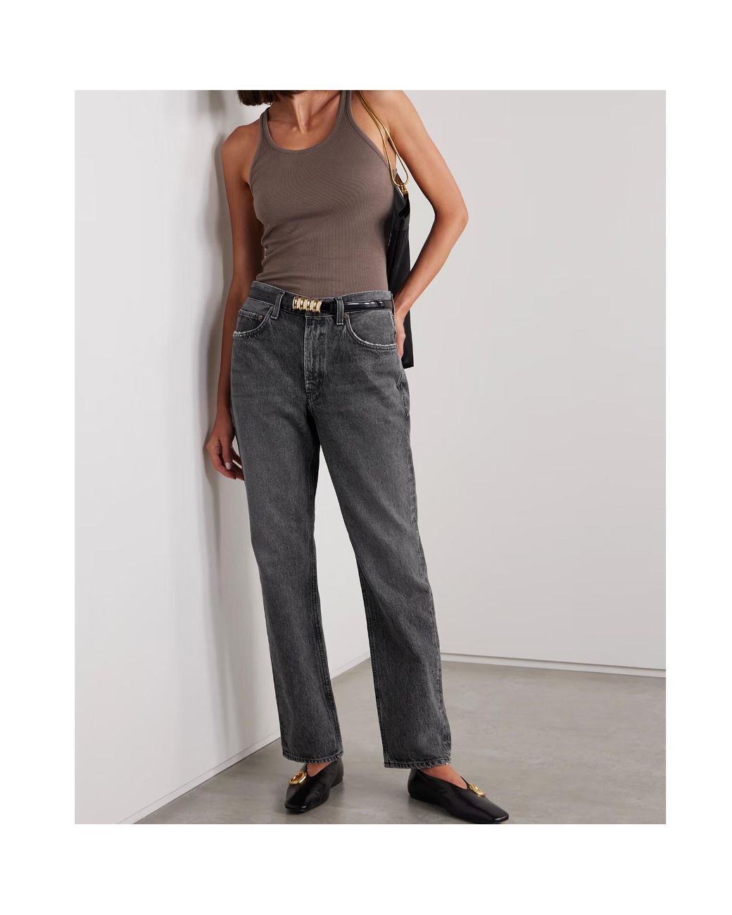 Agolde Gray Mid-Rise Straight-Leg Denim Trousers