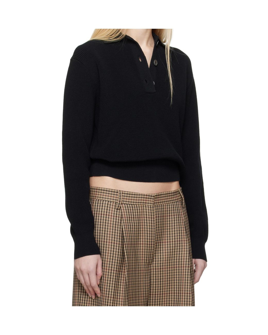 Studio Nicholson Black Chesapeake Long Sleeved Polo Top