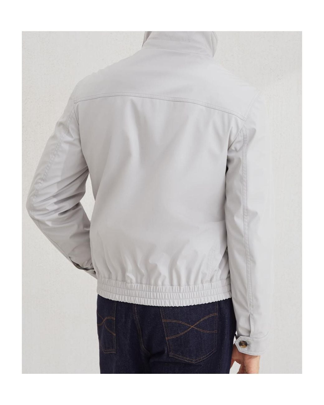 Brunello Cucinelli White High Neck Bomber Jacket for men