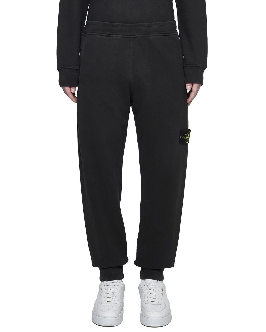 Stone Island Black Logo Patch Tapered-Leg Sweatpants for men