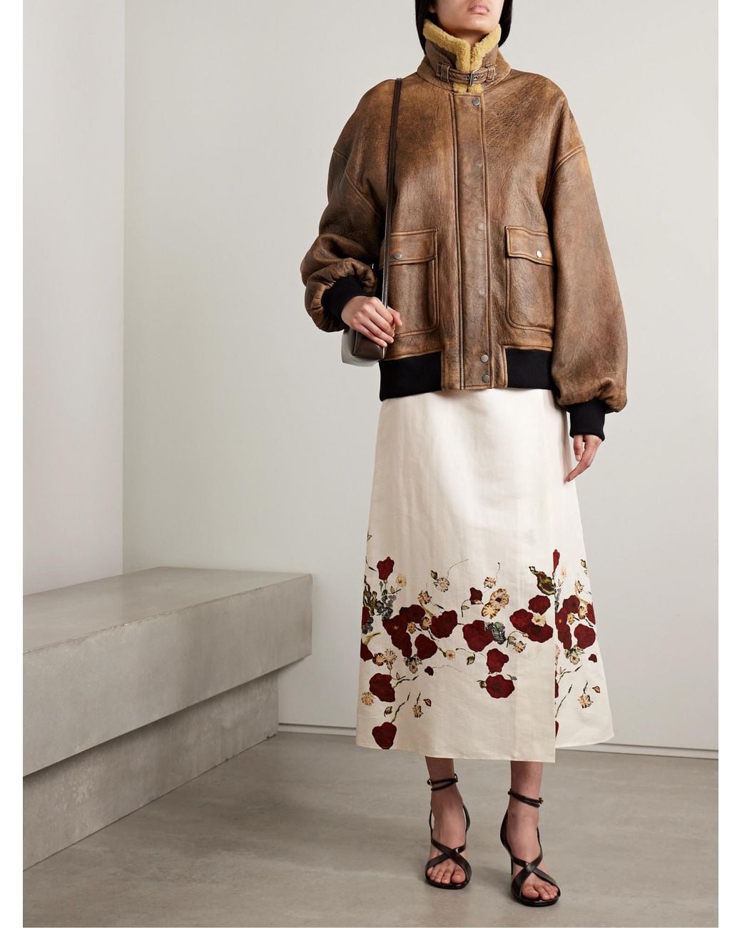 Khaite Brown Shearling-Trimmed Leather Jacket