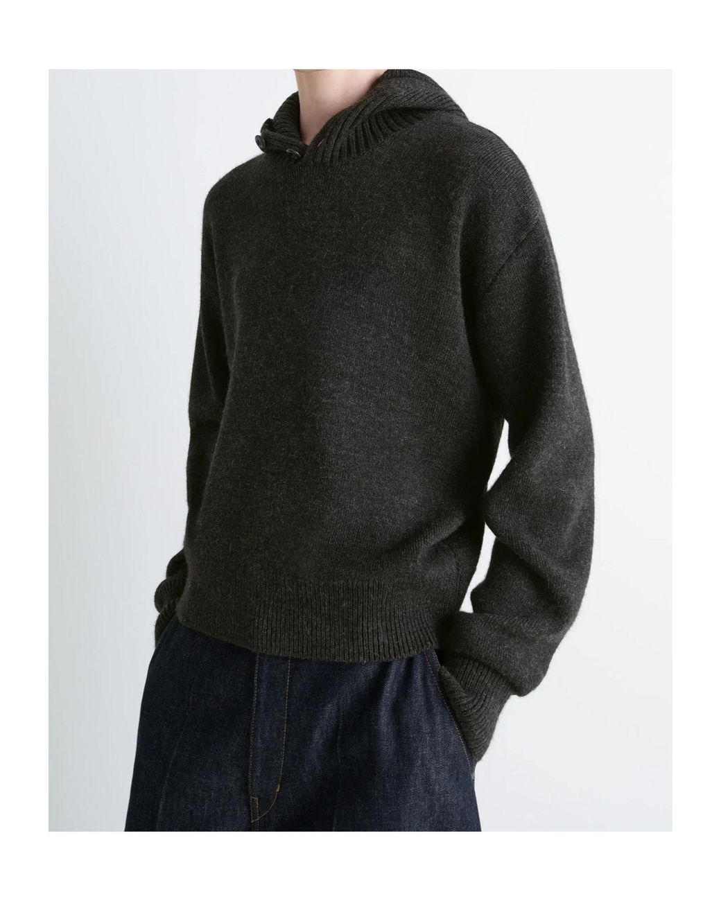 Lemaire Black Long-Sleeved Knitted Hoodie for men