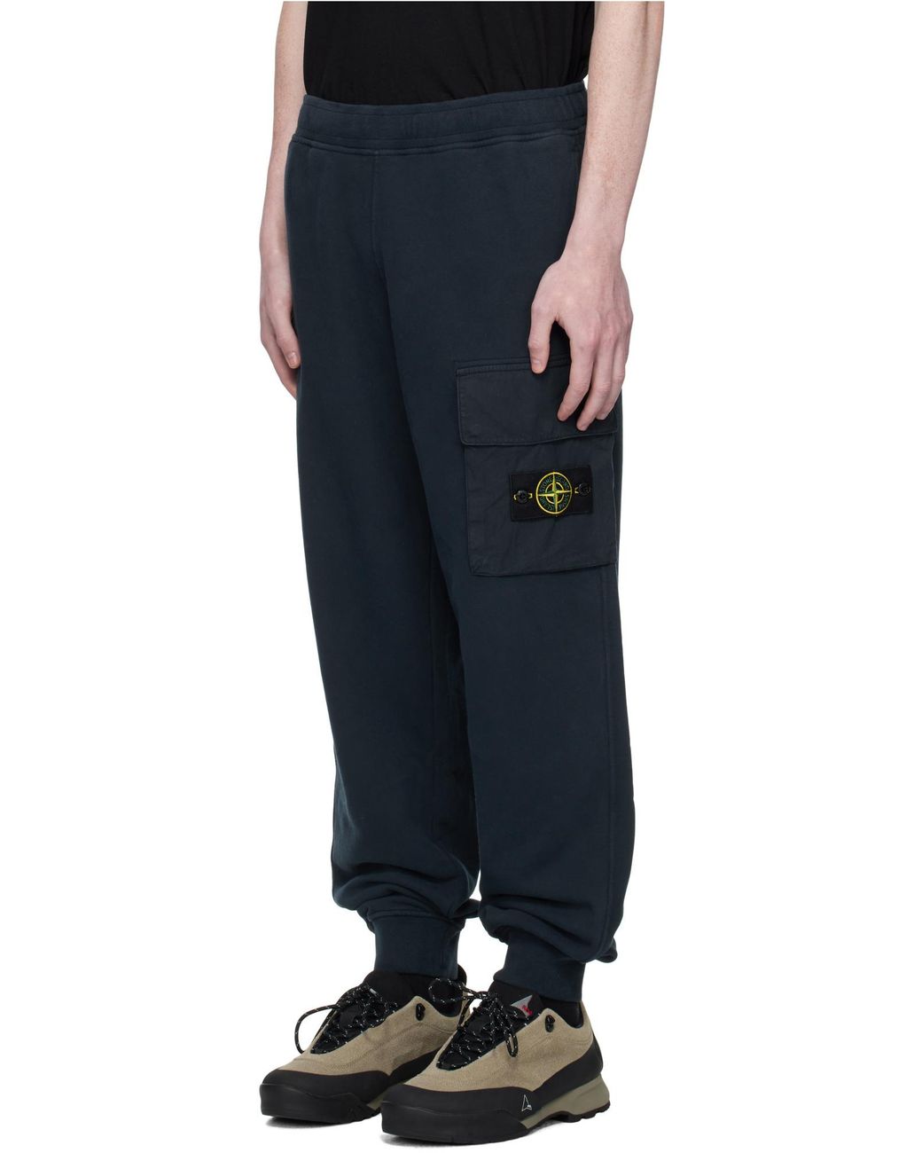 Stone Island Blue Logo Patch Tapered Leg Pants for men