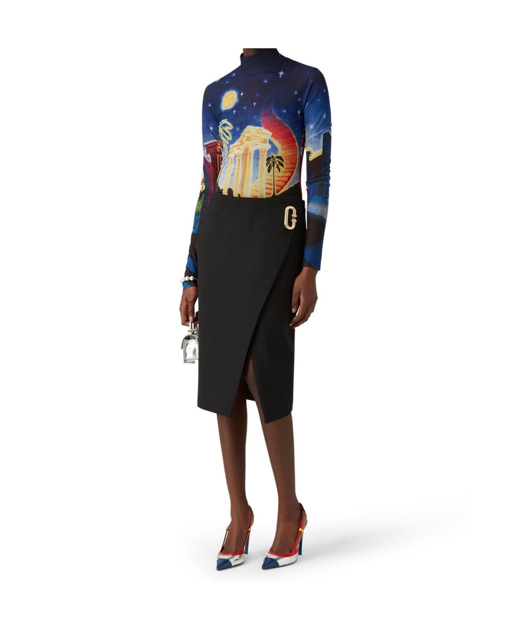Casablanca Blue Graphic Printed High-Neck Top