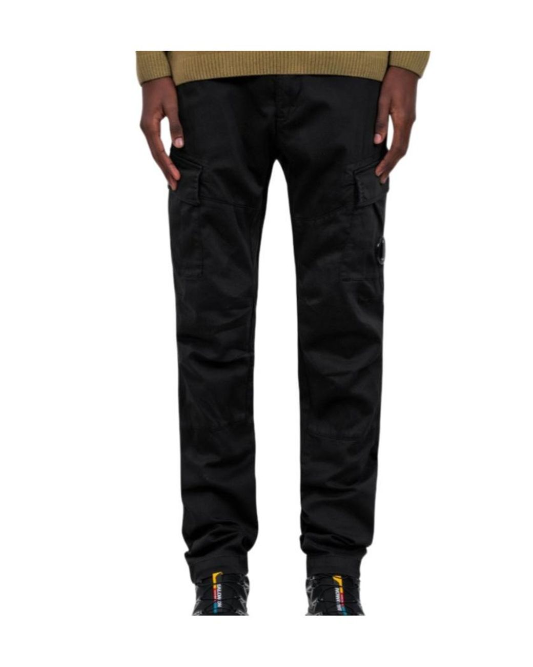C P Company Black Satin Cargo Pants for men