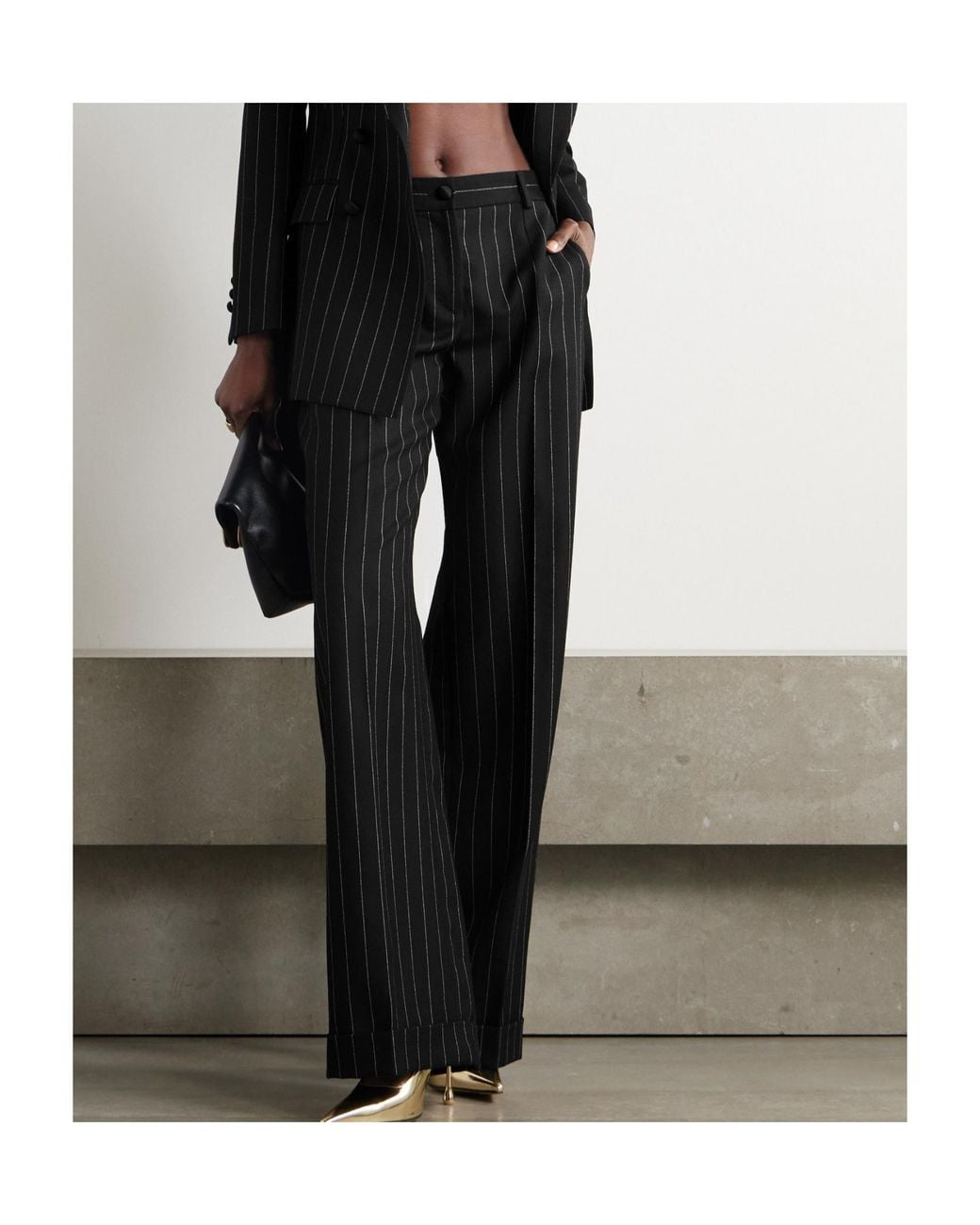 Dolce & Gabbana Black Straight Leg Pinstriped Pants