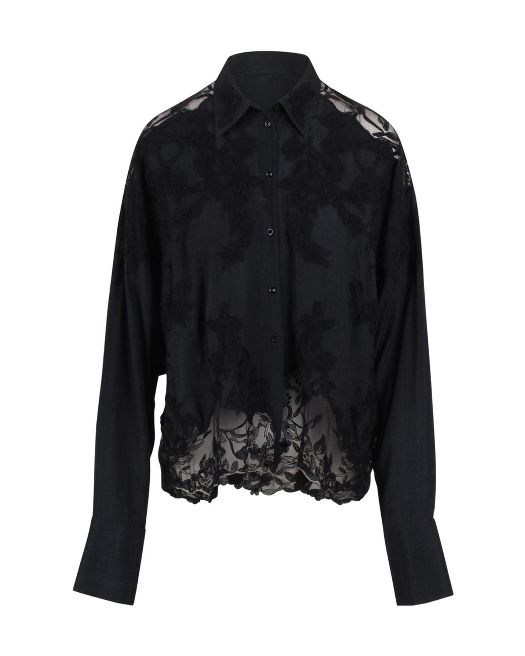 Ermanno Scervino Black Sheer Floral Embroidered Shirt