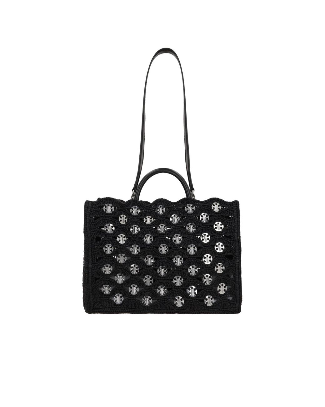 Rabanne Black Disc Detailed Woven Tote Bag