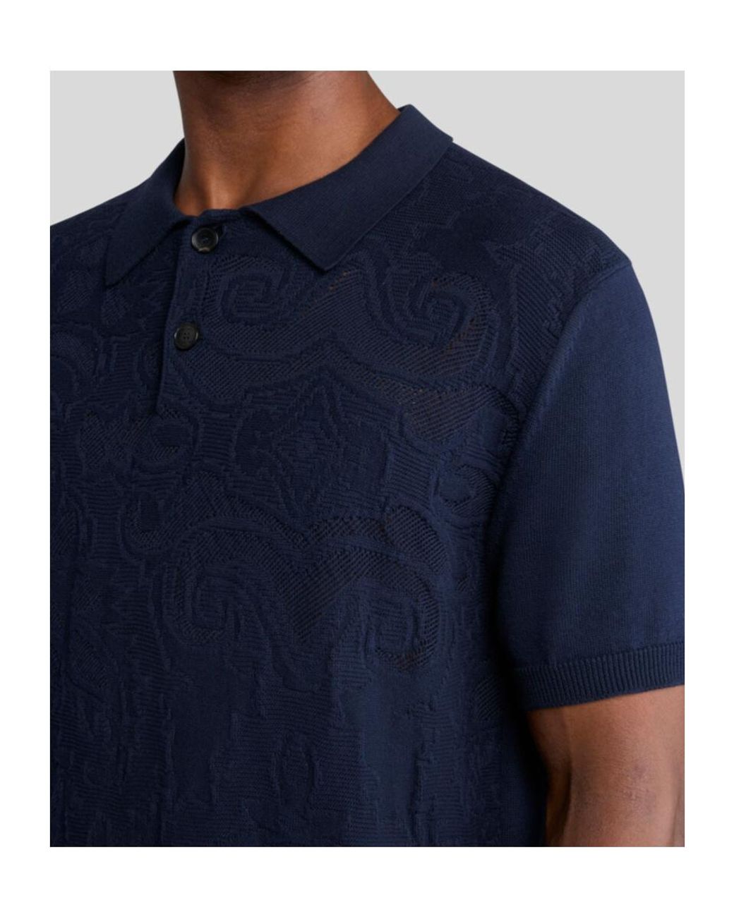 Etro Blue Short-Sleeved Knitted Polo Shirt for men