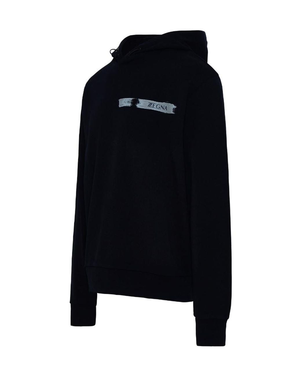 Zegna Blue Logo-Print Cotton Hoodie for men
