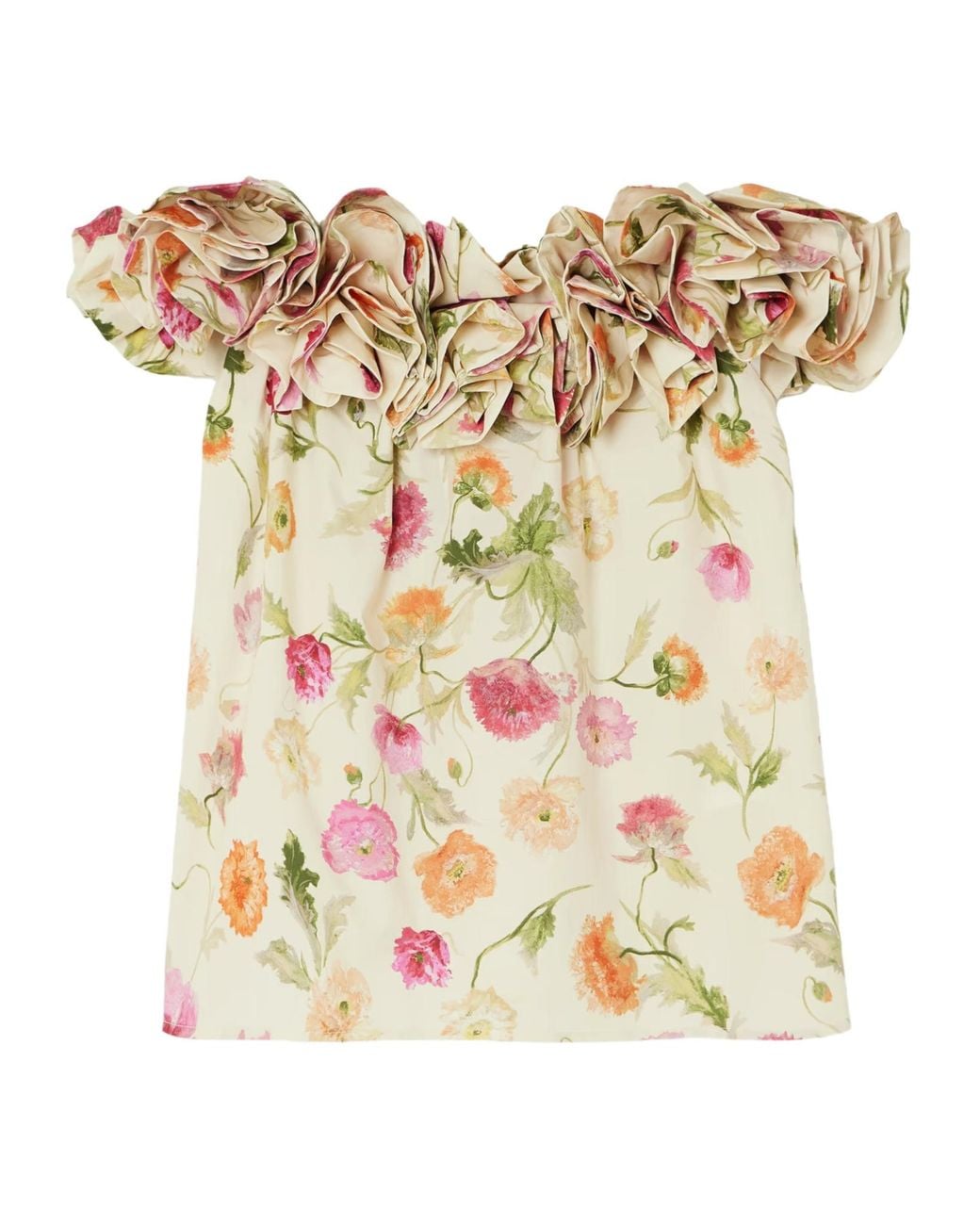 Carolina Herrera Metallic Off-Shoulder Ruffled Printed Top