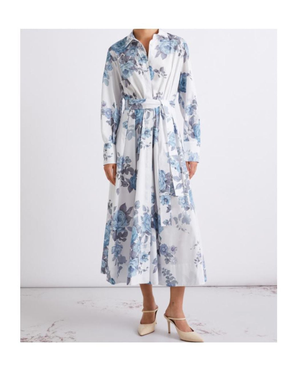 Marella Blue Stretch Cotton Poplin Shirt Dress