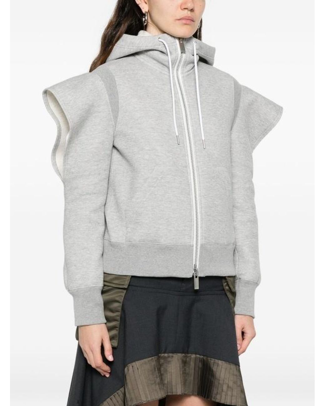 Sacai Gray Sponge Sweat Zip-Up Hoodie