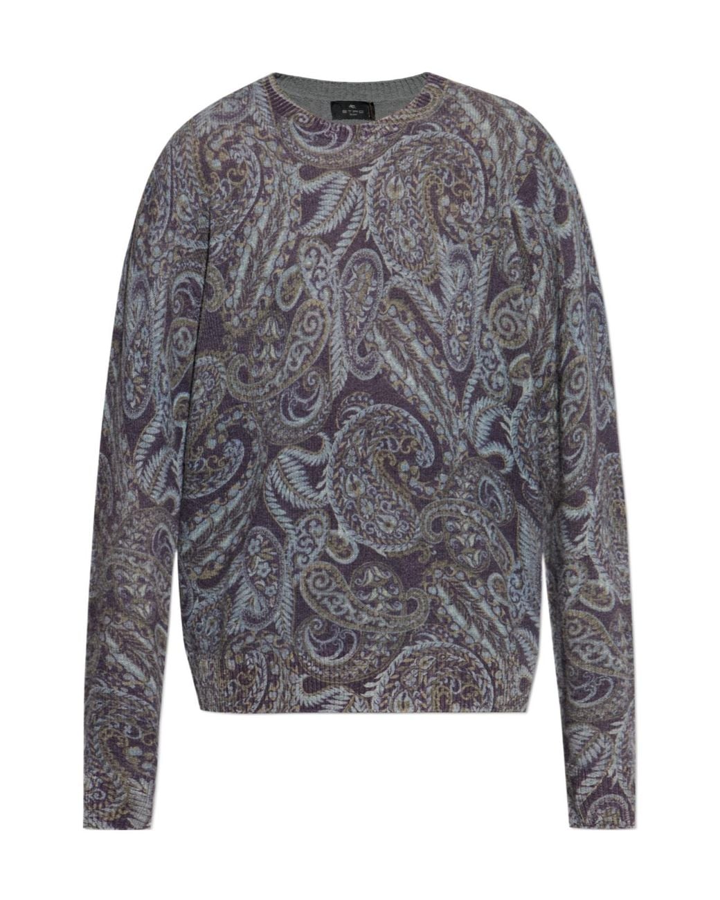 Etro Gray Paisley Patterned Crewneck Jumper for men