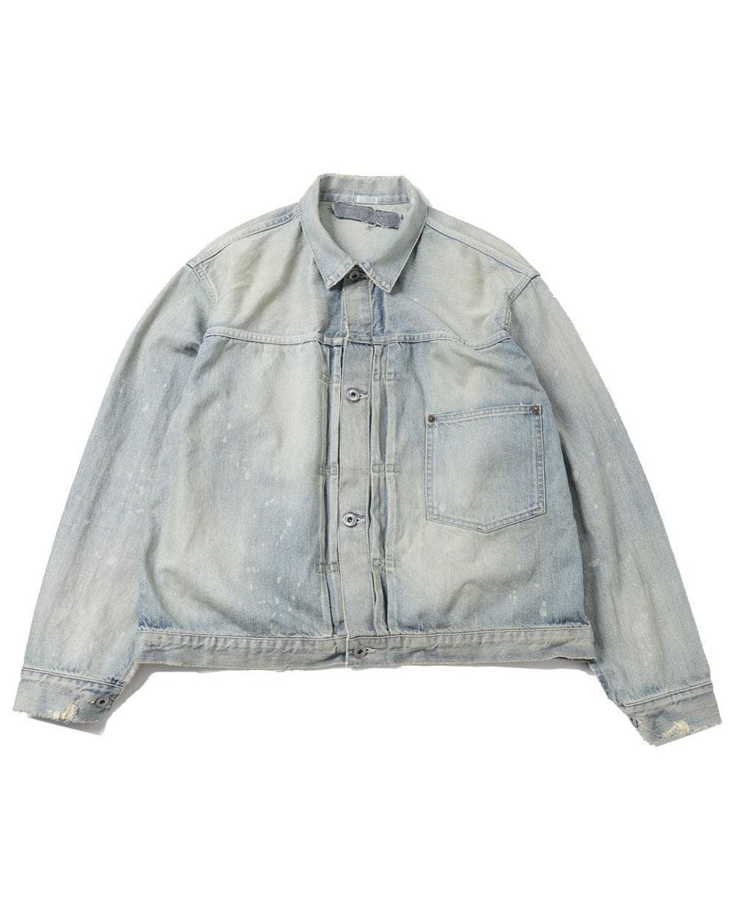 A.PRESSE Blue Bleached-Effect Pleated Denim Jacket for men