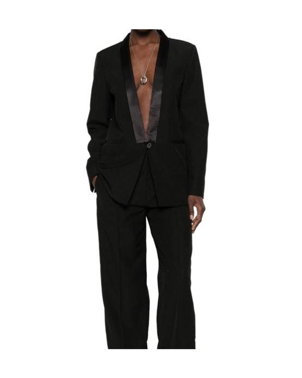 Forte_forte Black Satin-Trim Shawl-Lapel Blazer