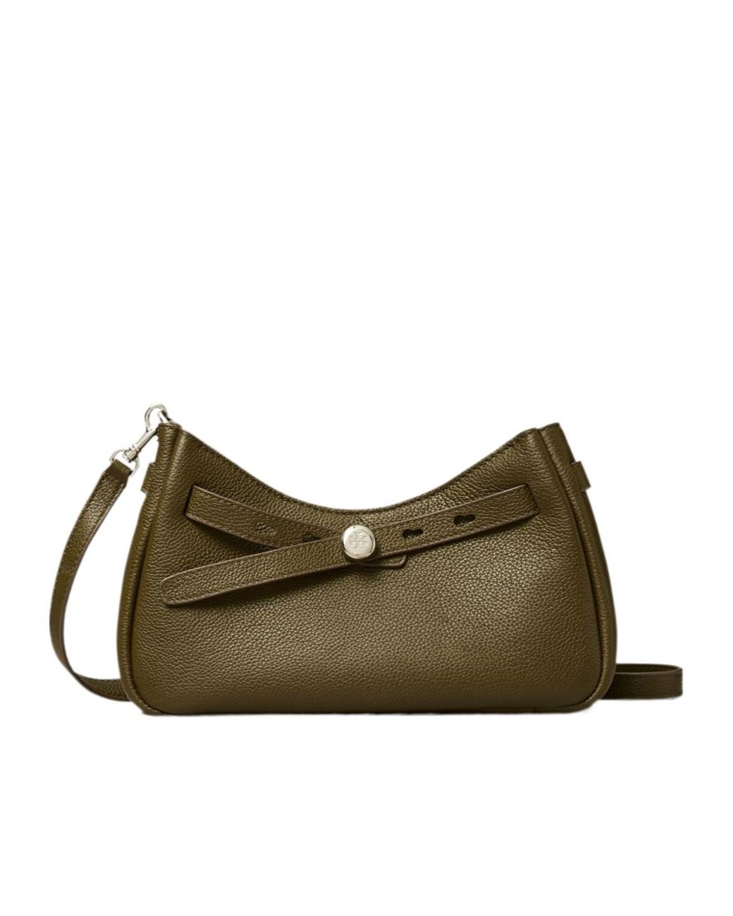 Tory Burch Green Logo Plaque Zipped Shoulder Bag