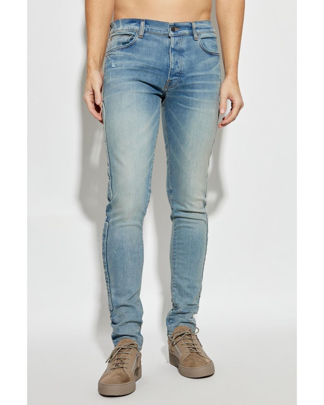 Amiri Blue Bone Detailed Skinny Jeans for men