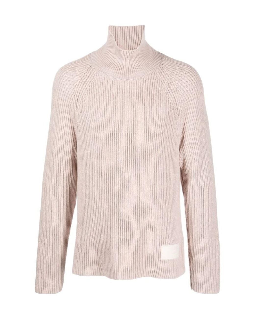 AMI Pink High Neck Ribbed Jumper for men
