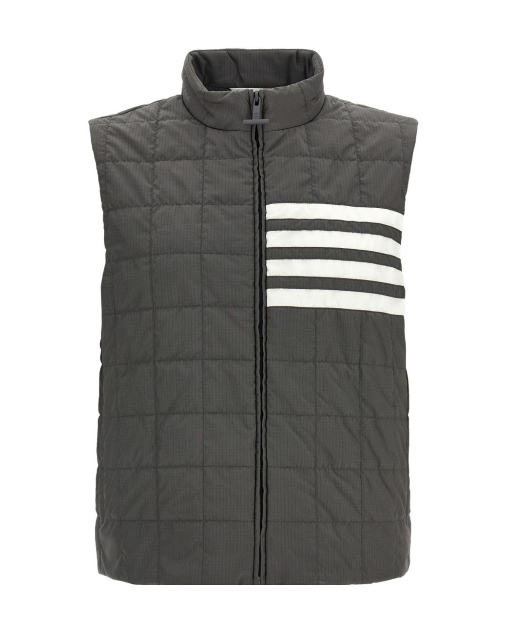 Thom Browne Gray 4-Bar Ripstop Quilted Vest for men