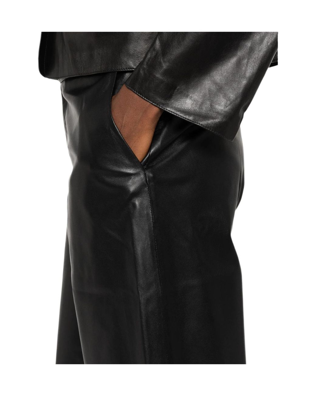 Arma Black Wide-Leg Leather Pants