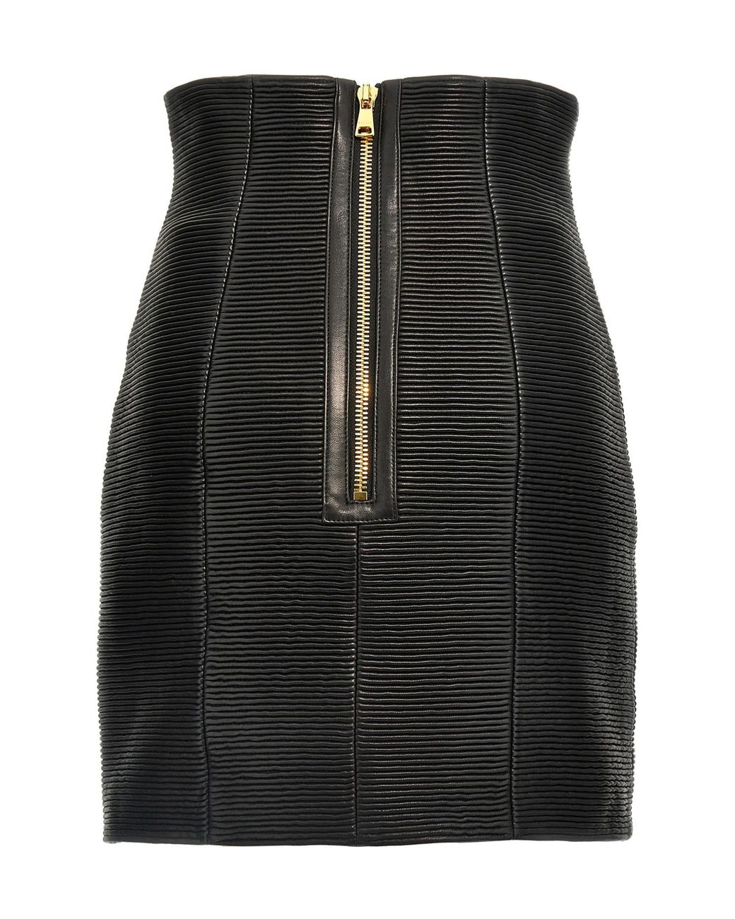 Balmain Black Hw Rolled High-Waist Mini Skirt