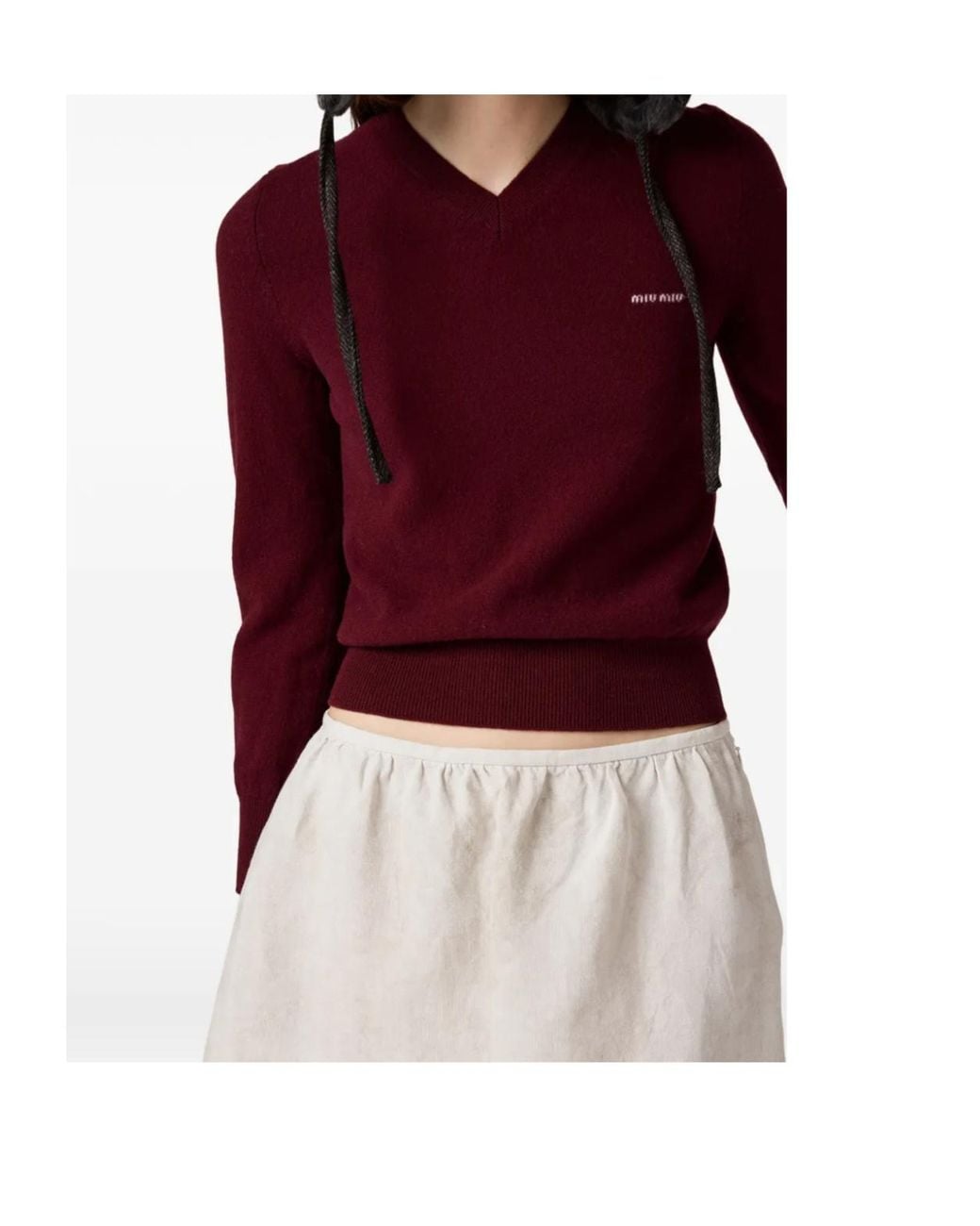Miu Miu Red V-Neck Wool Cardigan
