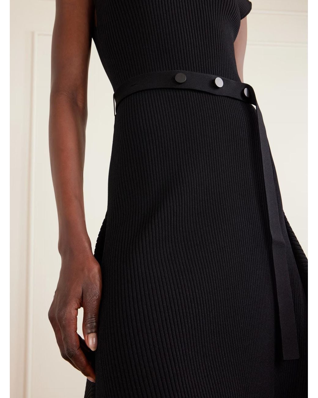 Proenza Schouler Black Artemis Belted Ribbed-Knit Midi Dress