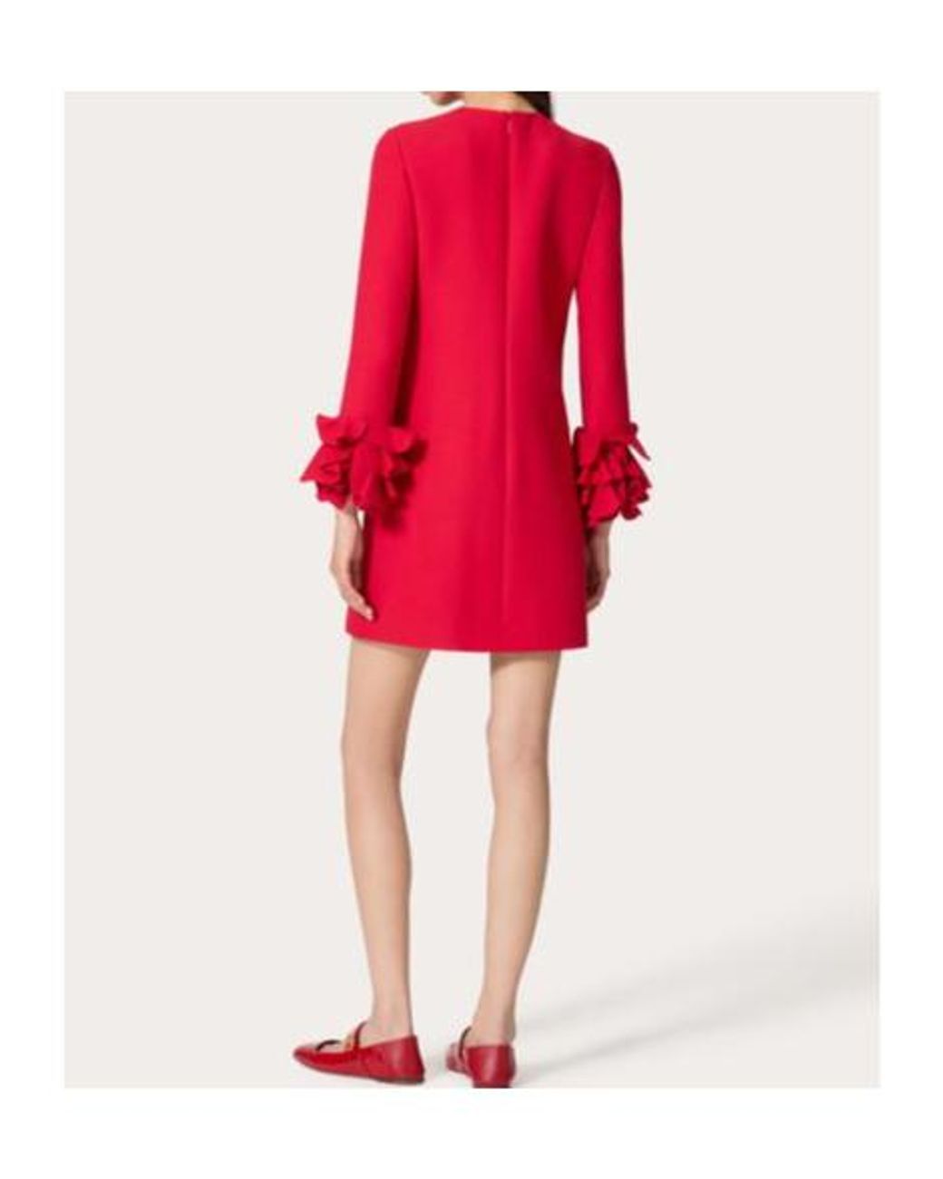 Valentino Red Floral Embellished Crewneck Dress