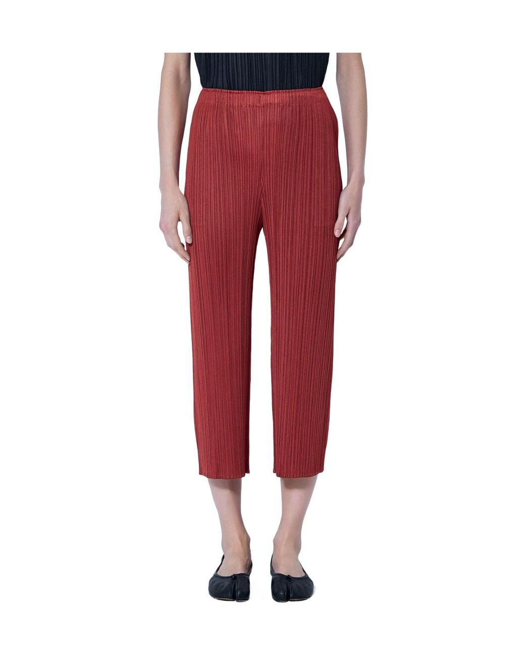 Pleats Please Issey Miyake Red Pleated Casual Trousers