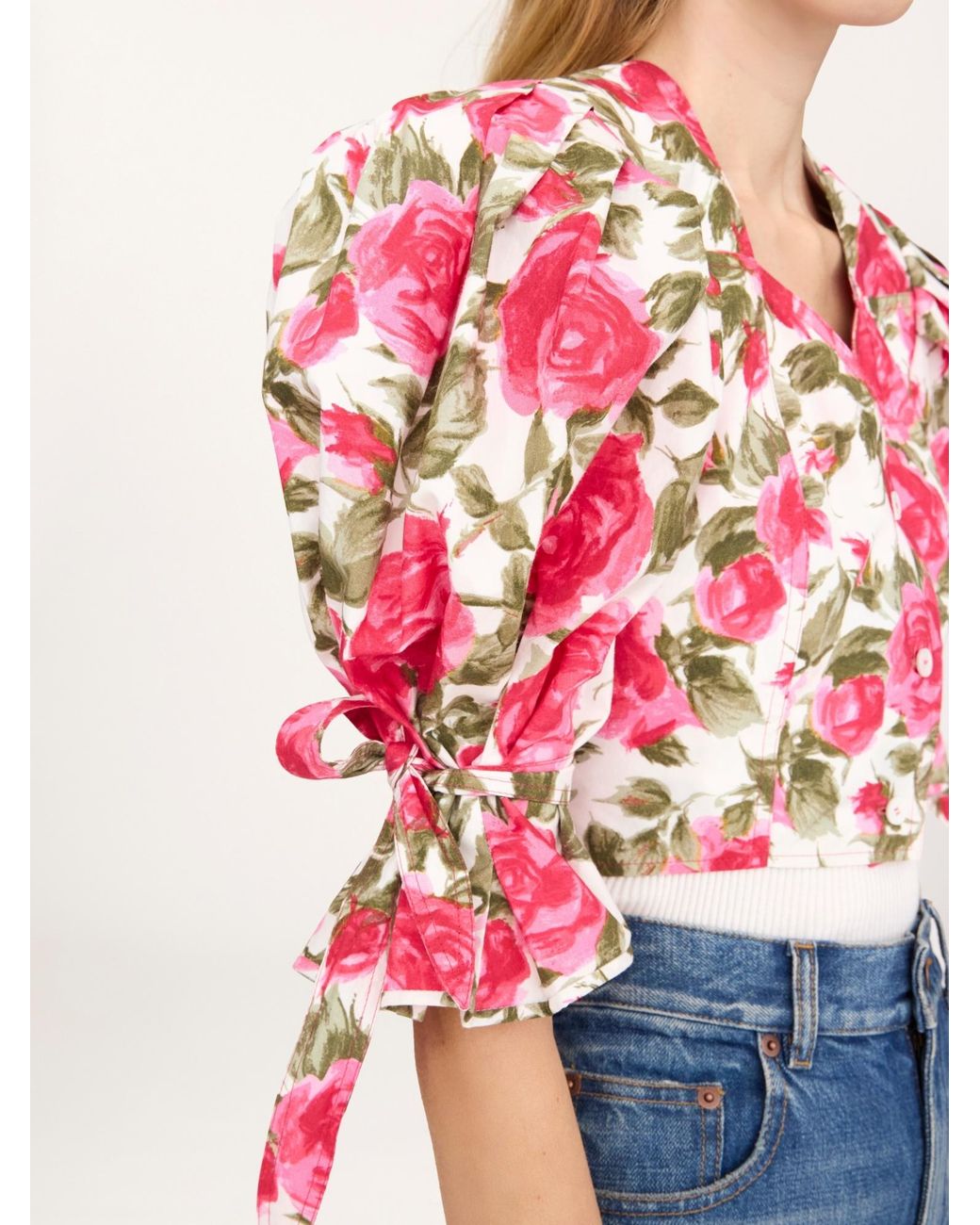 Chloé Pink Chloé Ht30 Floral Puff-Sleeve Top