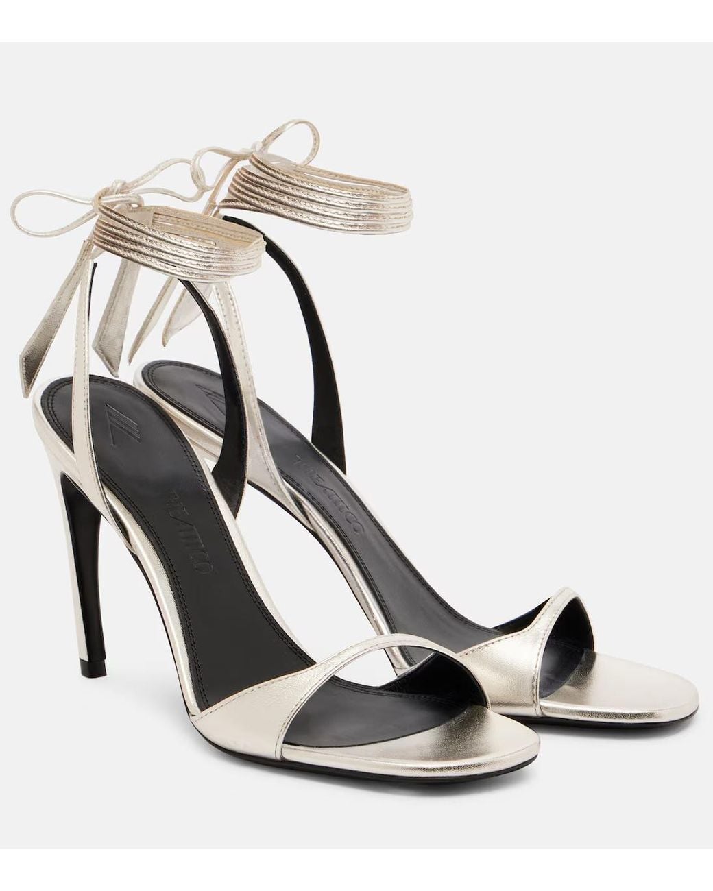 The Attico White Ora 95 Metallic Leather Slingback Sandals