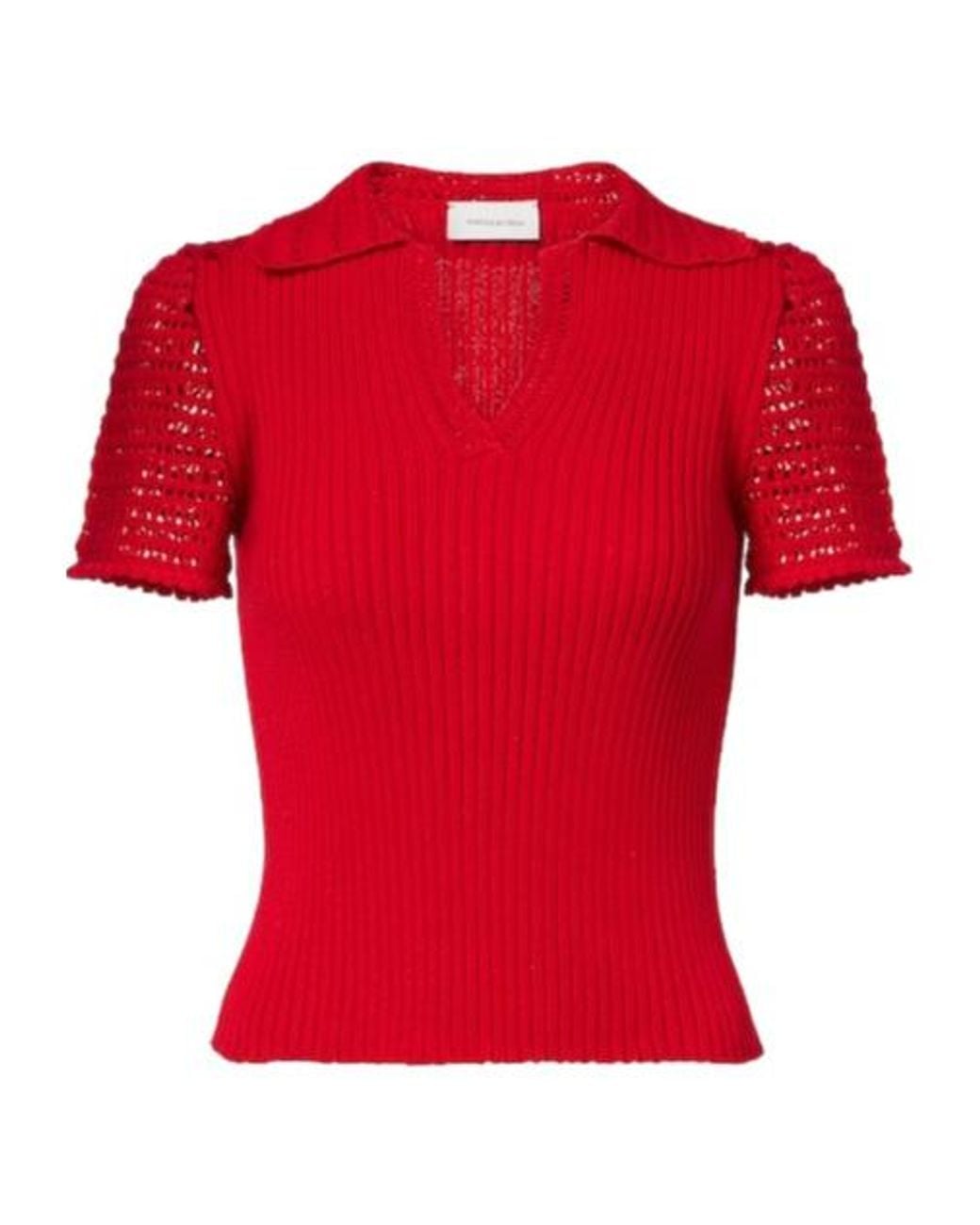 Magda Butrym Red Crochet-Trimmed Cotton Polo Shirt