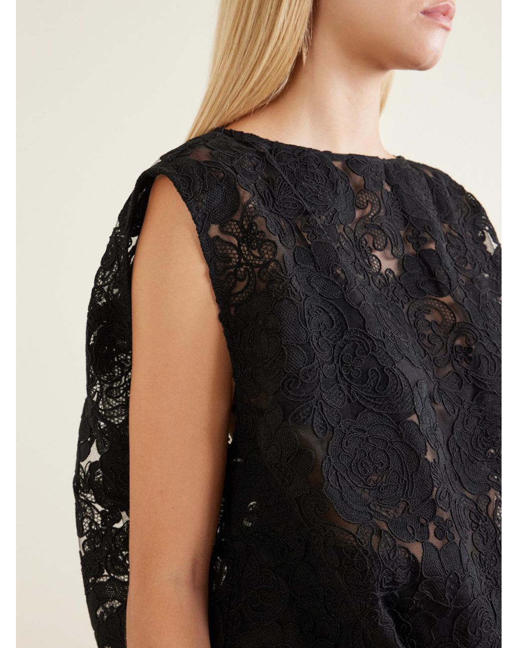 Simone Rocha Black Floral-Embroidered Lace Blouse