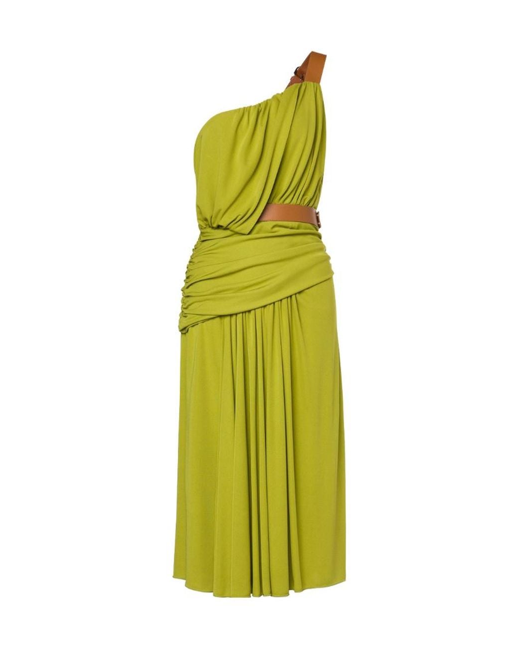 Alberta Ferretti Green Draped One-Shoulder Dress