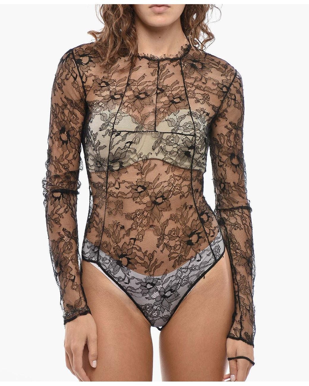 Off-White c/o Virgil Abloh Black Sheer Lace Bodysuit