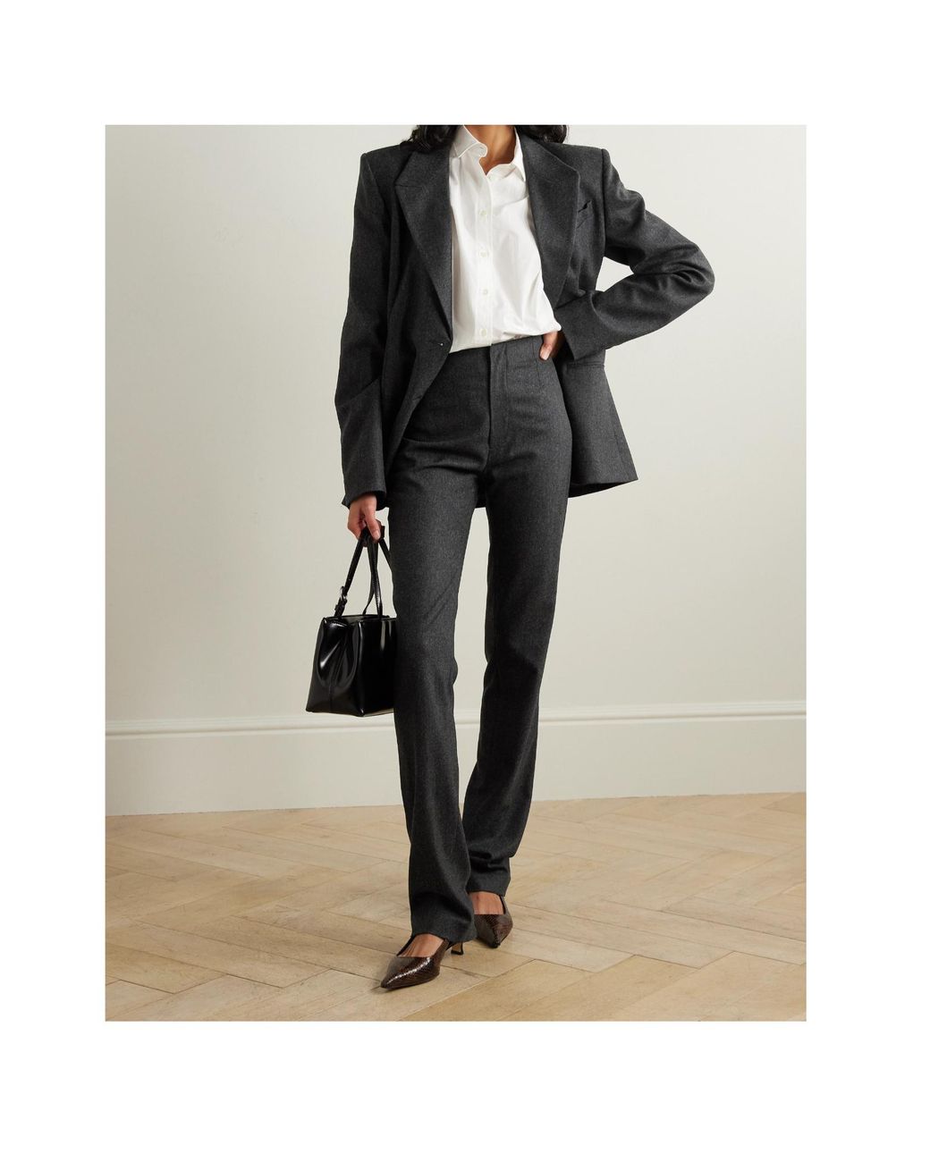 Frankie Shop Black Morrison Wool-Blend Straight-Leg Pants