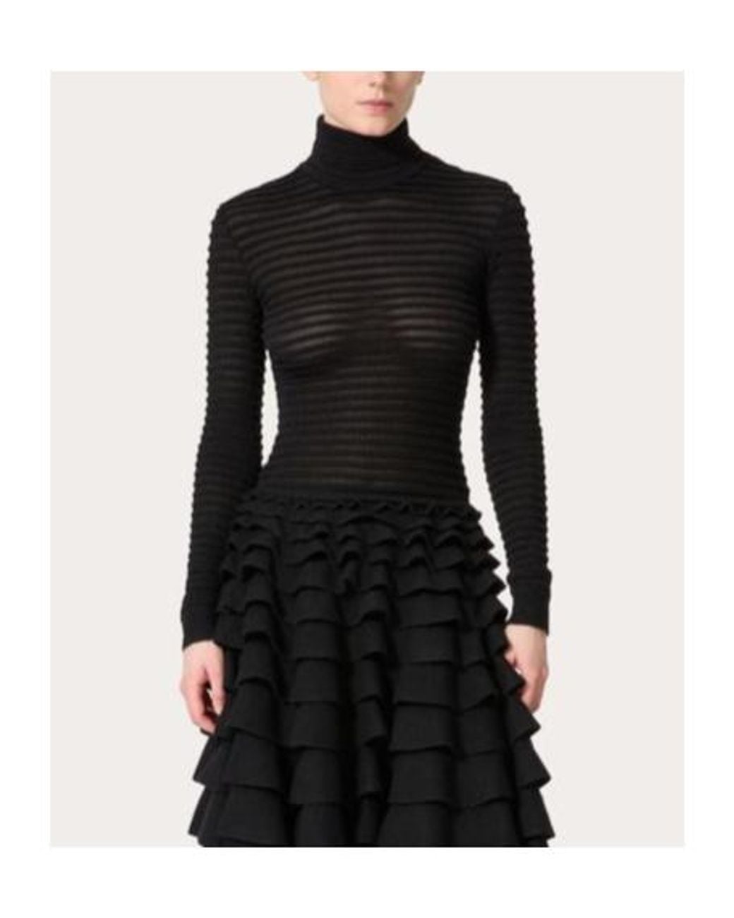Valentino Black High Neck Long-Sleeved Ribbed Top