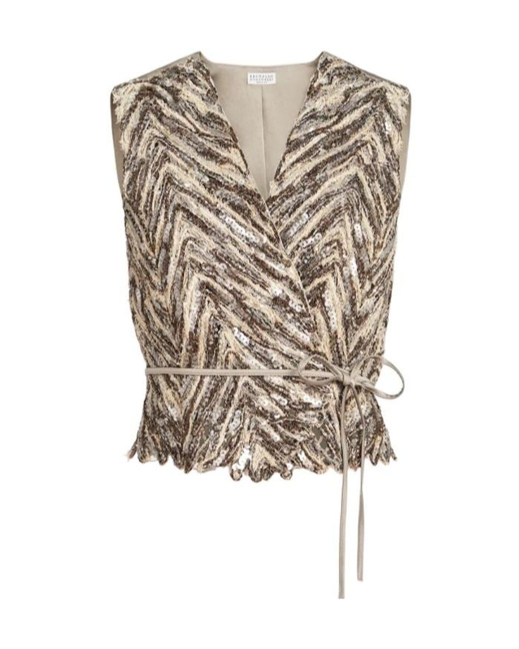Brunello Cucinelli Natural Sequin-Embellished V-Neck Vest