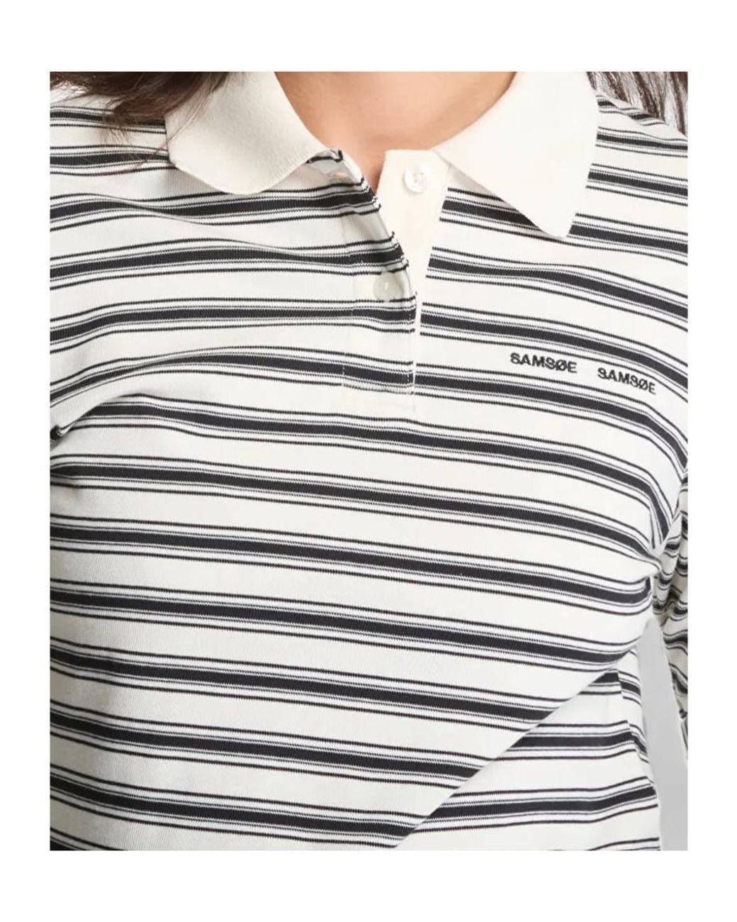 Samsøe & Samsøe Gray Striped Long-Sleeved Polo Shirt
