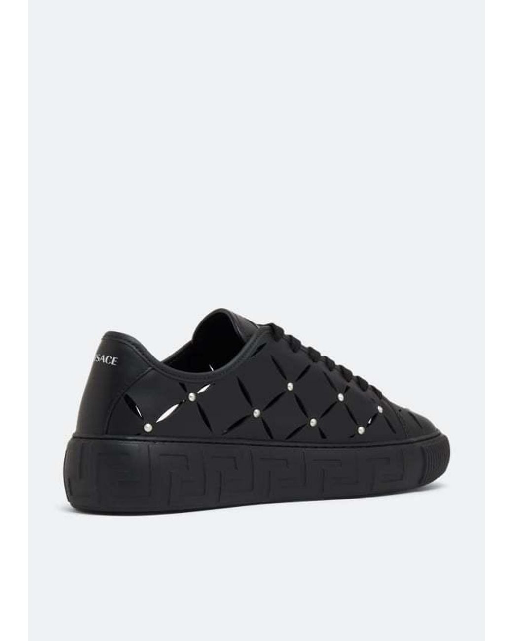 Versace Black Perforated Studded Sneakers for men