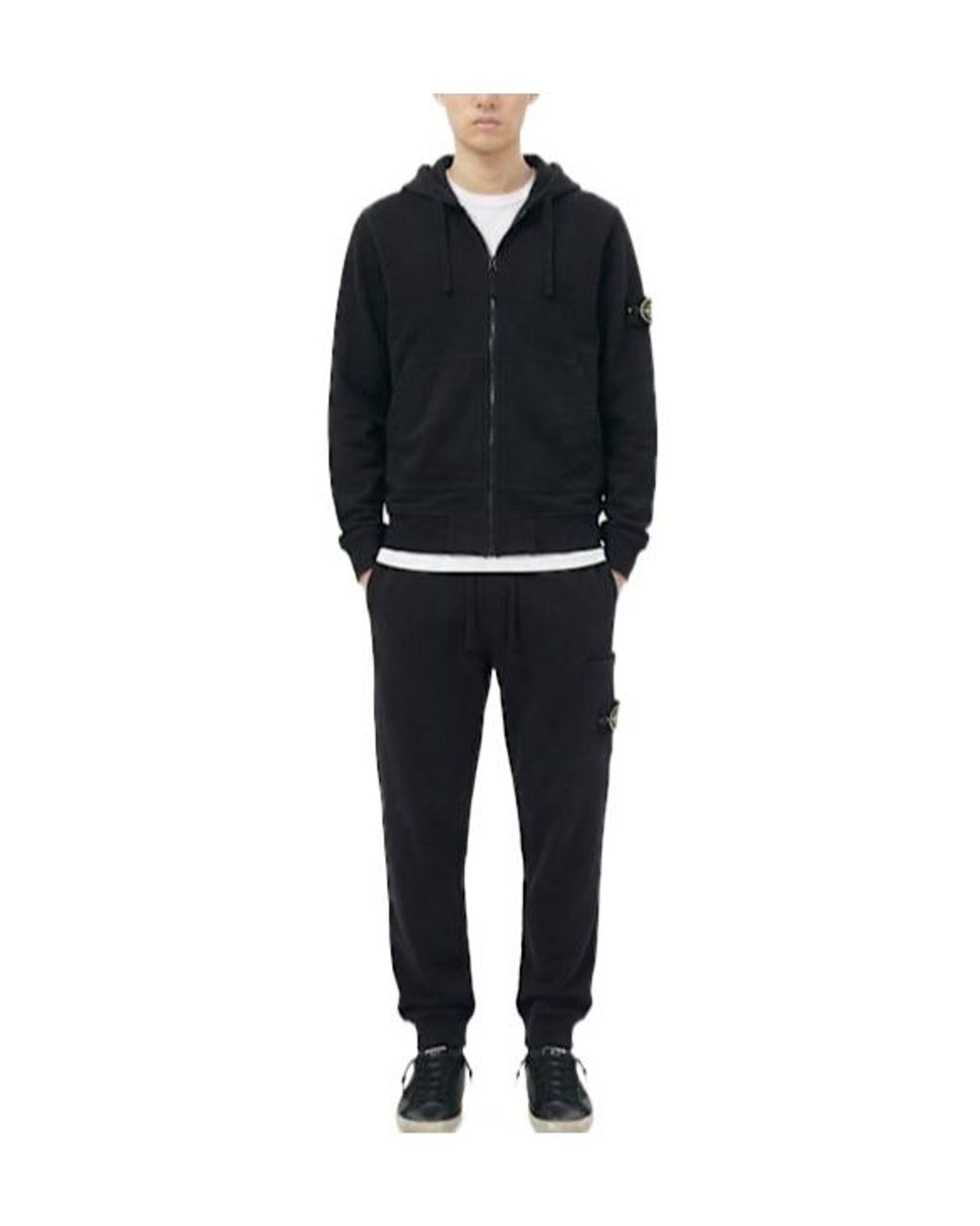Stone Island Black Hooded Drawstring Knit Sweater for men