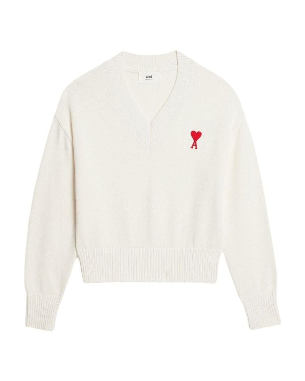 AMI White Ami De Coeur V-Neck Jumper for men