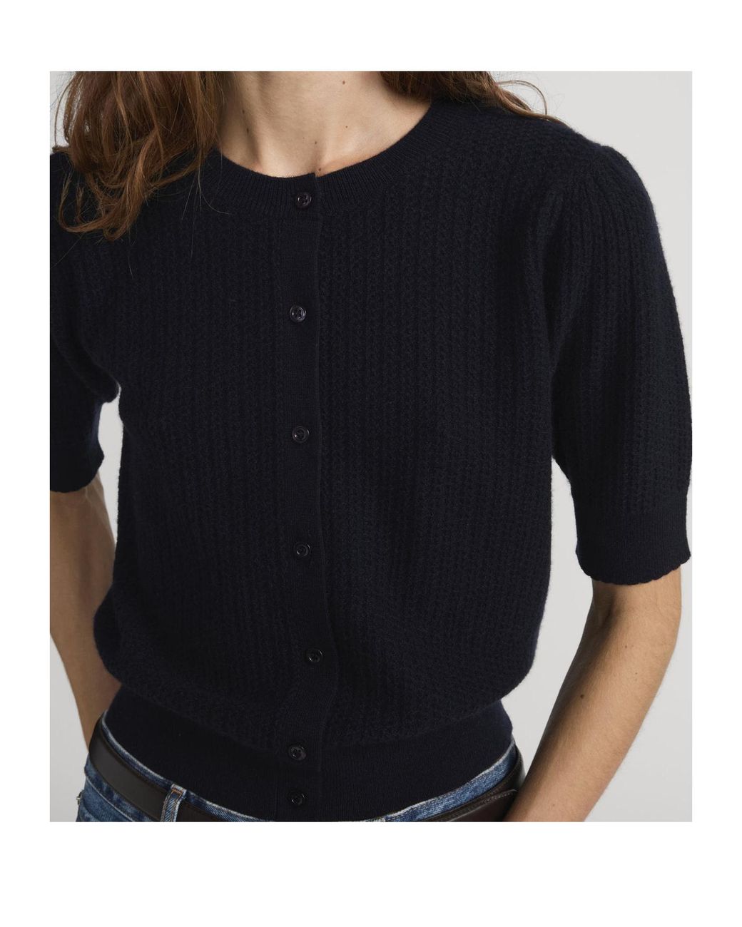 FRAME Blue Short Sleeve Crewneck Cardigan